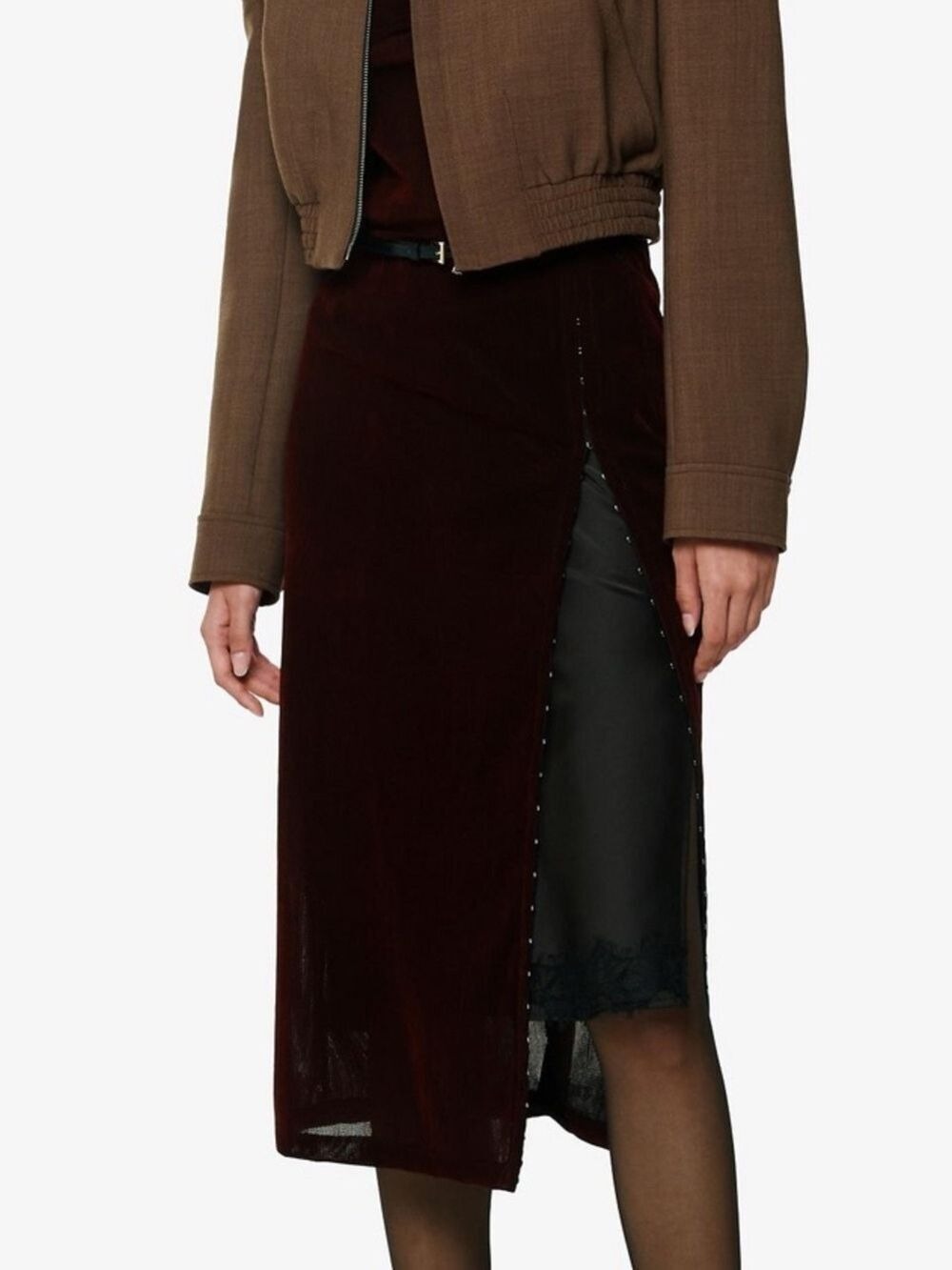 YCH SIDE SLIT SKIRT BURGUNDY Size M